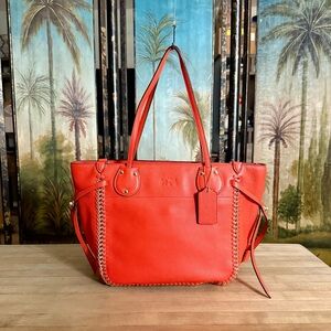 Coach Tatum Coral Pebbled Leather Whipstich Tote Handbag Purse